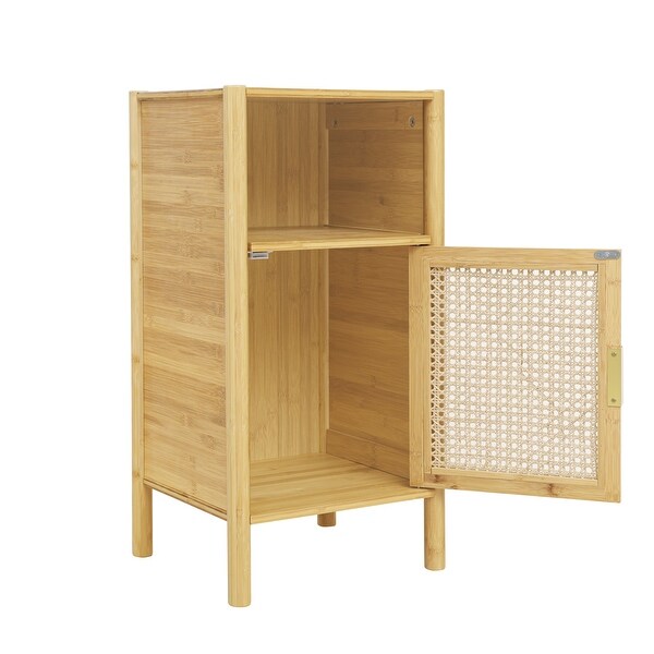 Bamboo and Rattan 1 door cabinet， Bedside Table Accent End Table Side Table for Bedroom， Living Room