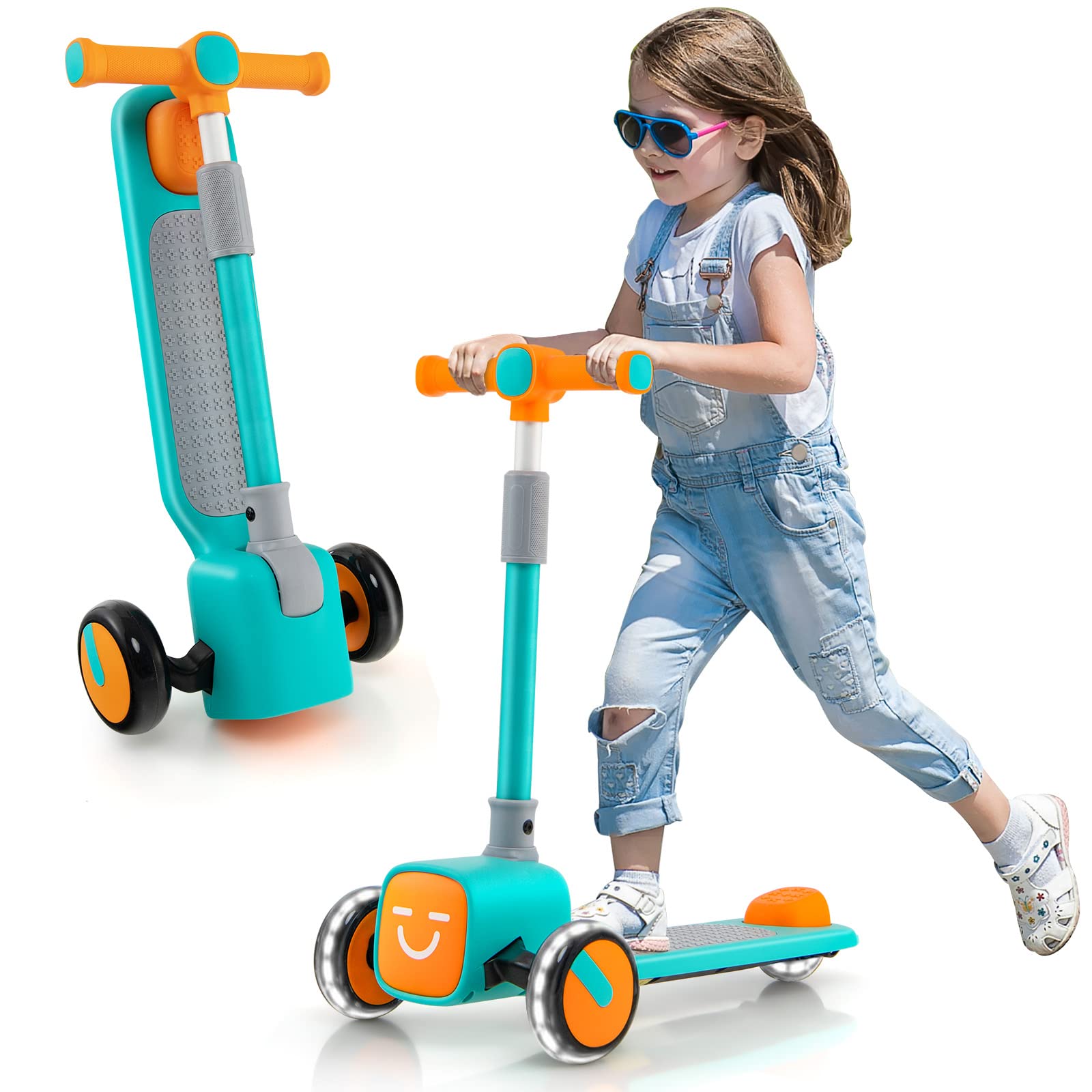 Costzon 3 Wheeled Scooter for Kids, Emoji Covers Folding Kick Scooters