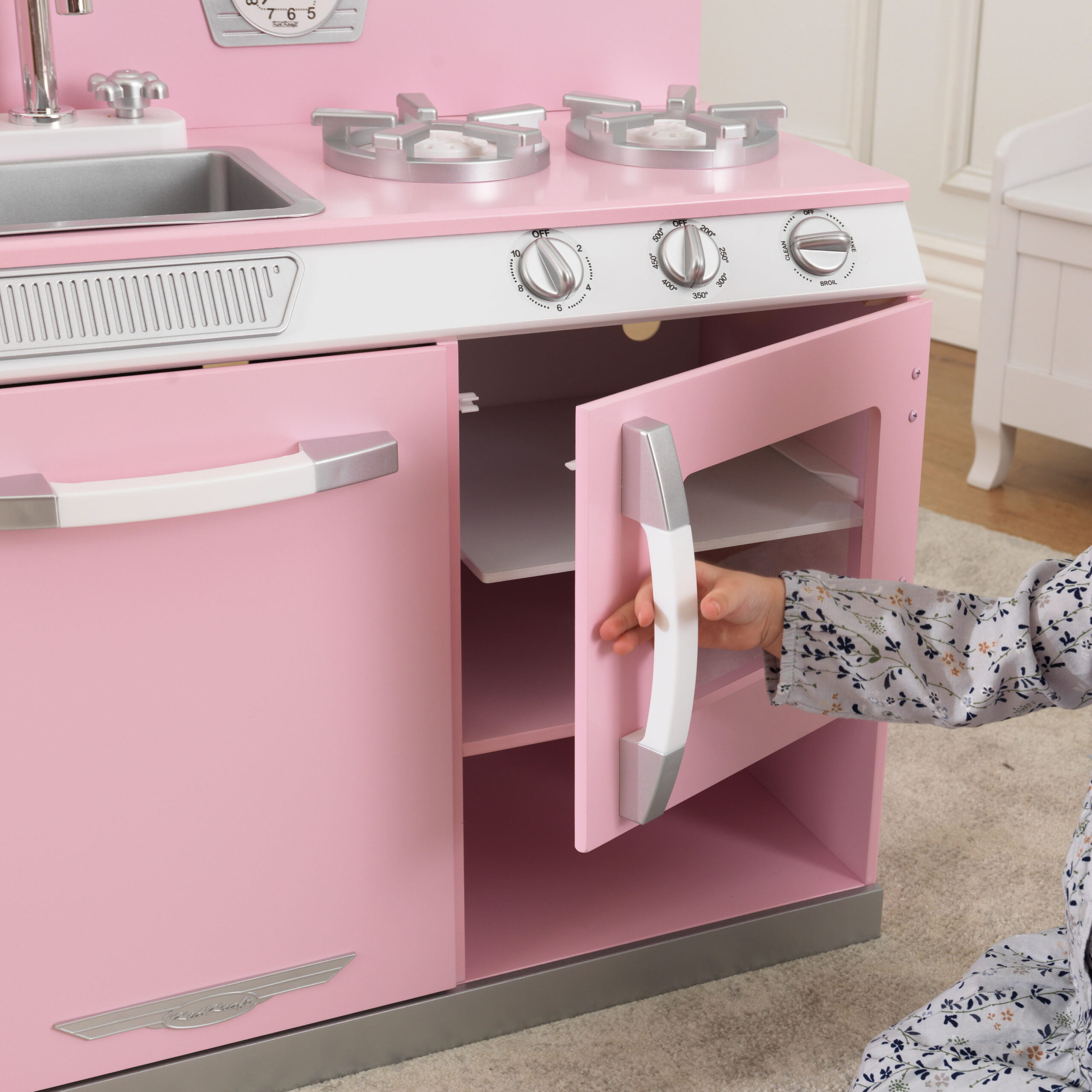 KidKraft Pink Retro Wooden Play Kitchen and Refrigerator 2-Piece Set