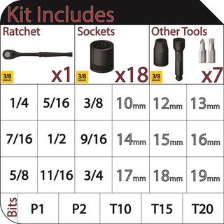 Husky 100-Position 38 in. Drive Universal Socket Wrench Set (26-Piece) H1003D26SWS