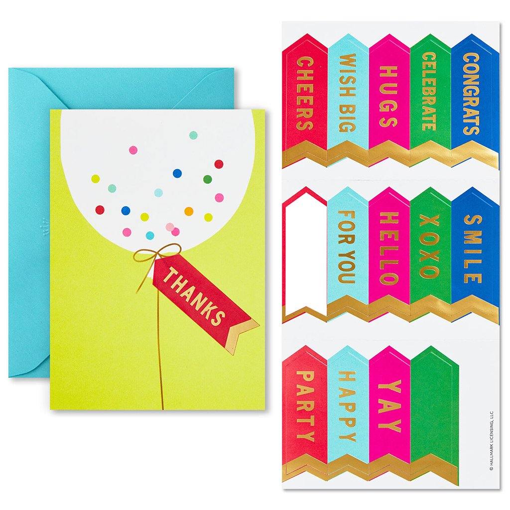 Hallmark  Confetti Balloon Note Cards With Customizable Stickers, Pack of 12