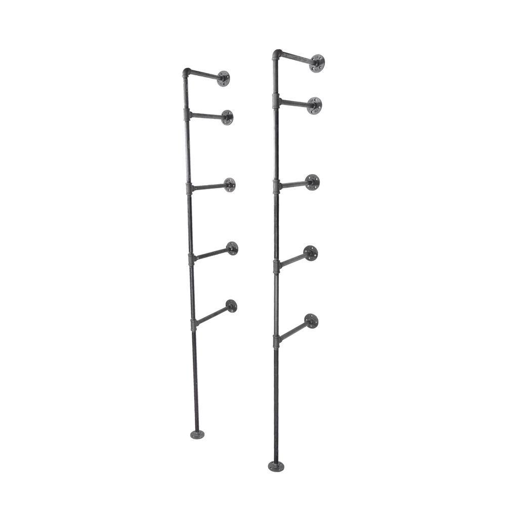 PIPE DECOR 12 in. Black Steel Pipe 11.75 in. D x 72.5 in. H Floor Mounted 4-Tier Shelf Kit 365 PD4TIERFLMT