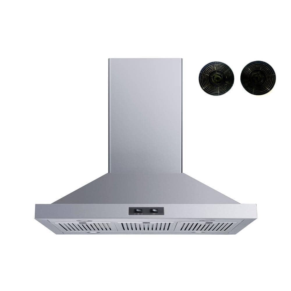 Winflo 36 in Convertible Island Mount Range Hood in Stainless Steel with Stainless Steel Baffle Filters and Carbon Filters