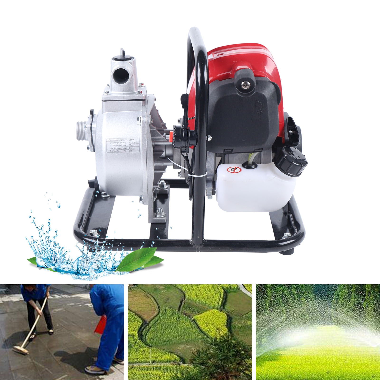 WUZSTAR 4 Stroke Gasoline Engine Water Pump Portable Air-cooling Water Transfer Pump for Flood Gardening Irrigation