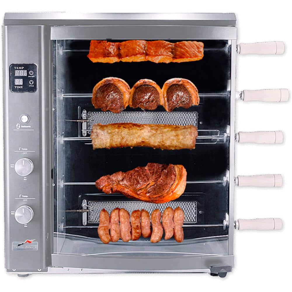 BRAZILIAN FLAME Portable Propane Gas Rotisserie Grill in Silver