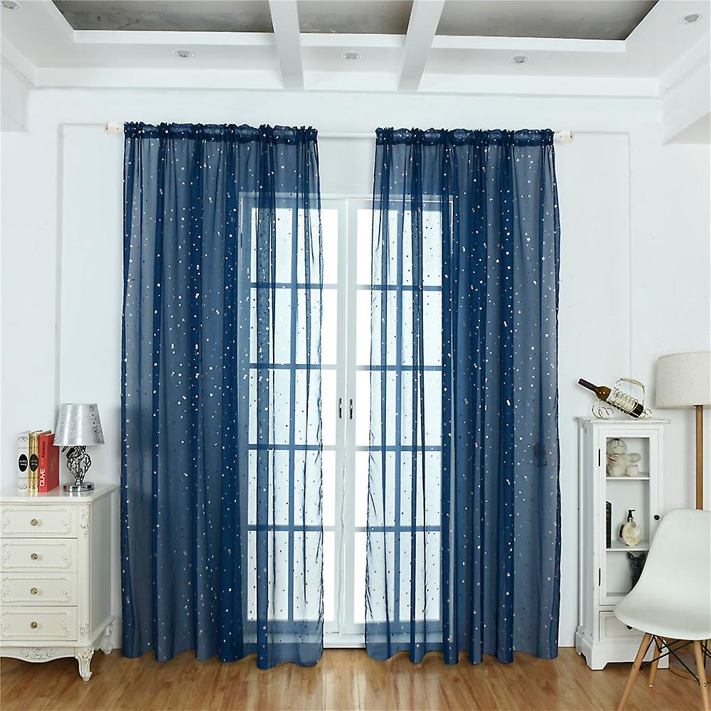 Navy Blue Sheer Curtains Little Star Print Window Screen Curtains For Living Room Dining Room Office Hotel 1 Panel 40