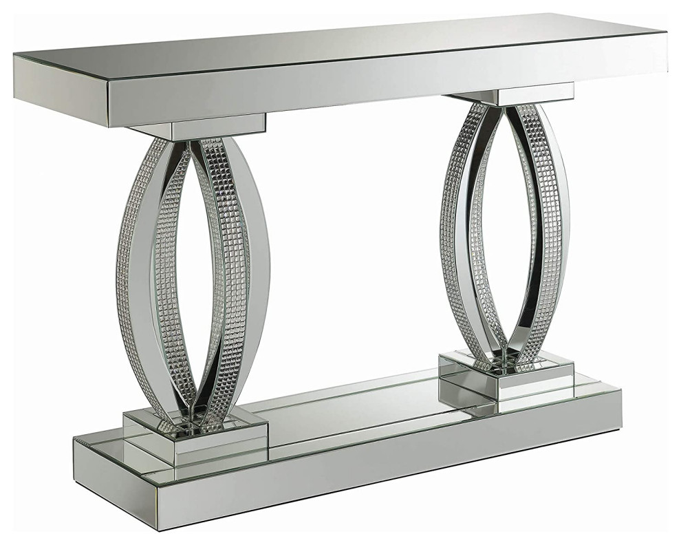 Modern Console Table  C Shaped Supports With Mirrored Top  ampBottom Shelf  Silver   Contemporary   Console Tables   by Declusia  Houzz