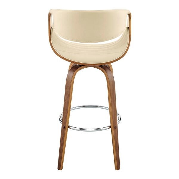 Arya Mid-Century Modern Faux Leather and Wood Swivel Bar Stool