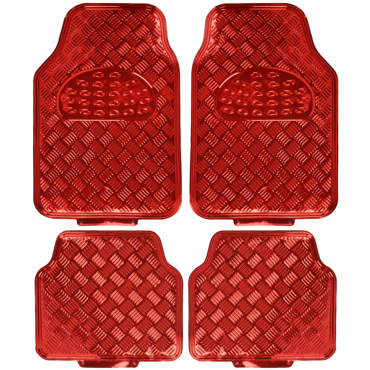 BDK Universal Fit 4-Piece Metallic Design Car Floor Mat - Heavy Duty Protection Full Set