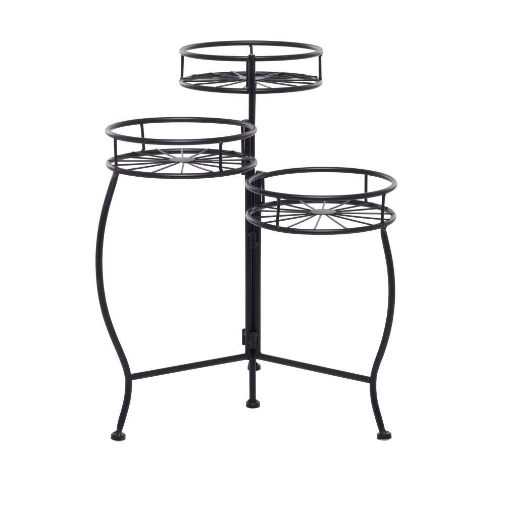 Litton Lane 22 in. Black Round Metal Sunburst Plantstand with 3-Tiers 040548