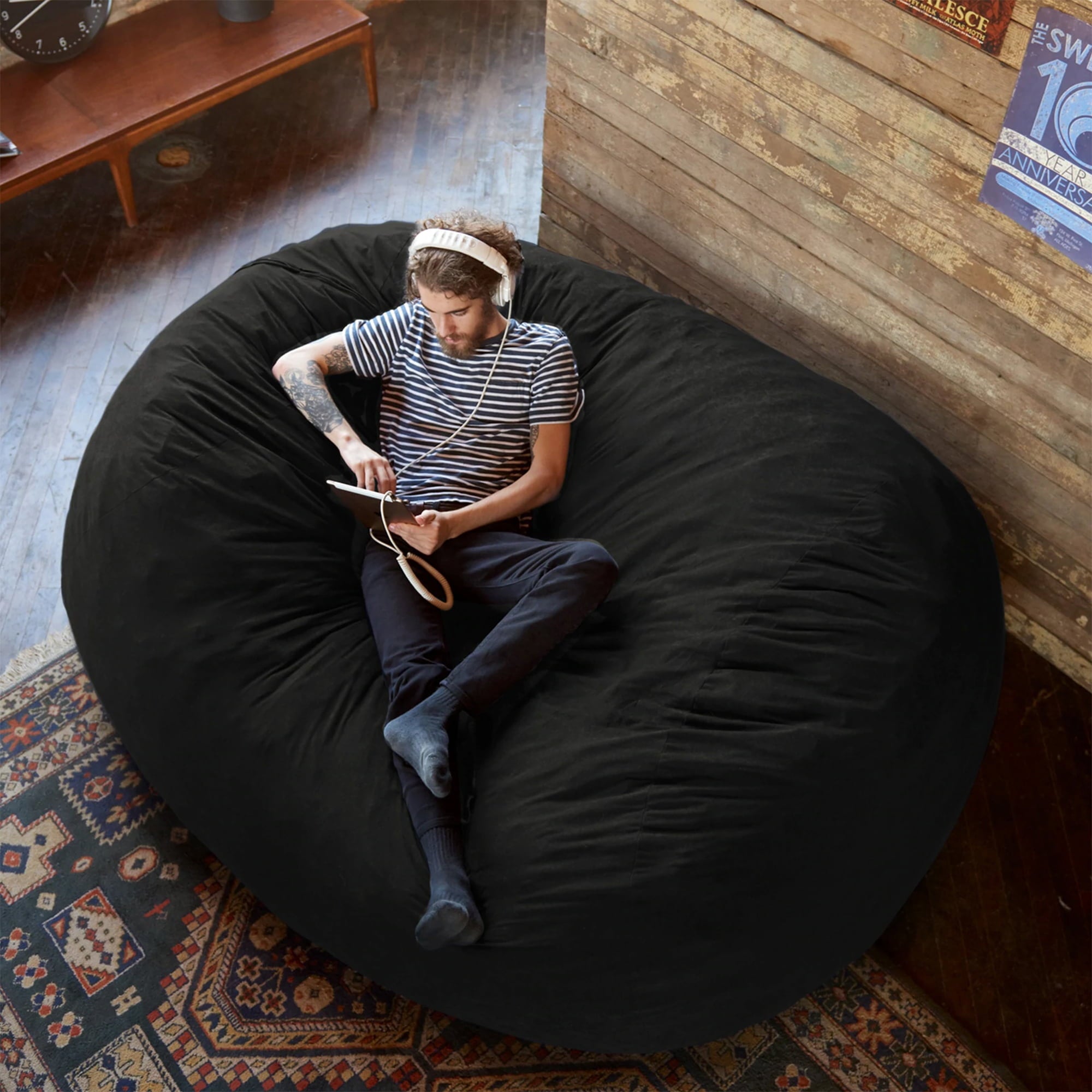 Big Joe Fuf XXL Bean Bag Chair, Lenox 6ft, Black