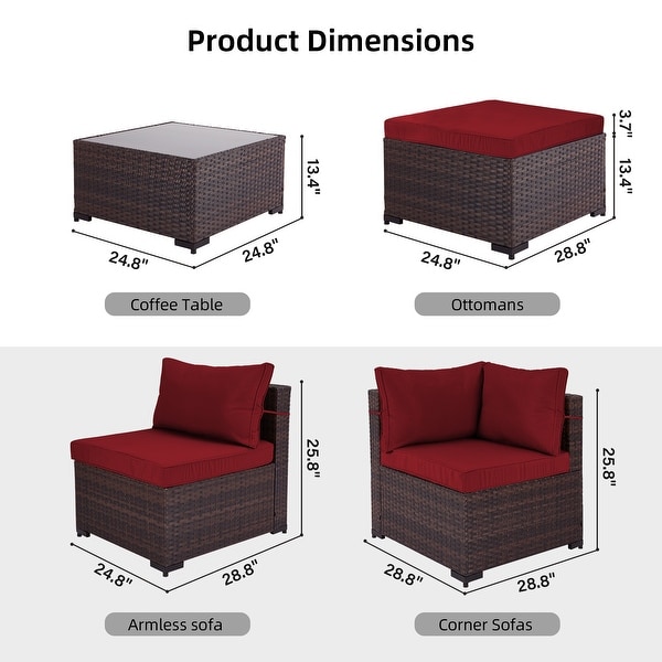 UPHA 6Person Outdoor Furniture Set Patio Wicker Conversation Set with Coffee Table and Cushions