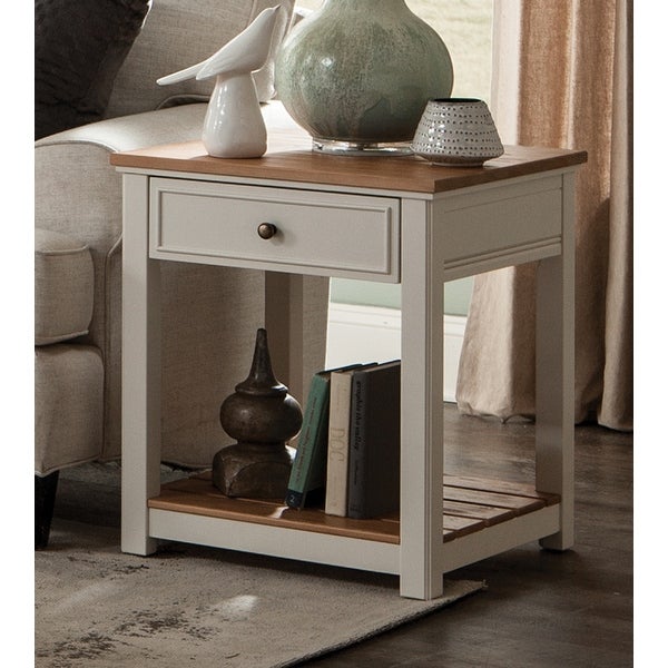 Savannah End Table， Ivory with Natural Wood Top