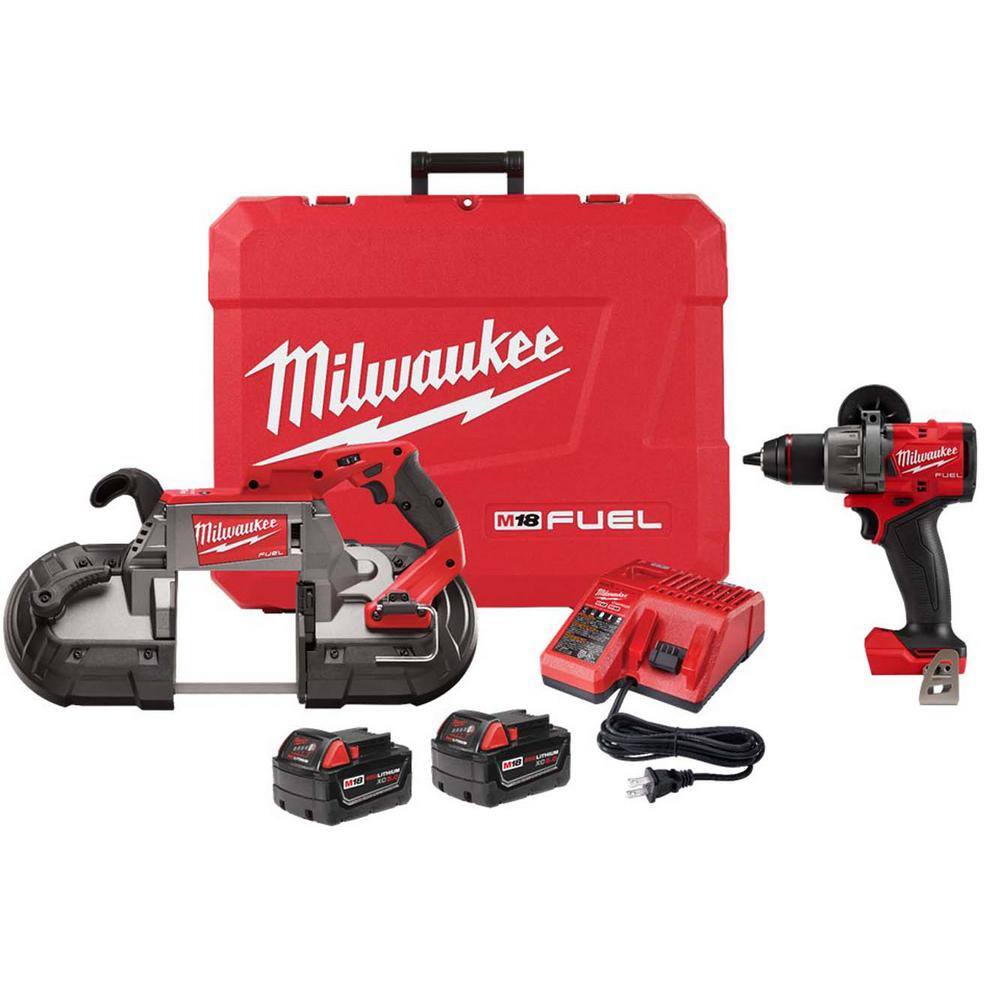 MW M18 FUEL 18-V Lithium-Ion Brushless Cordless Deep Cut Band Saw with Two 5.0Ah Batteries Charger and Hammer DrillDriver 2729-22-2904-20