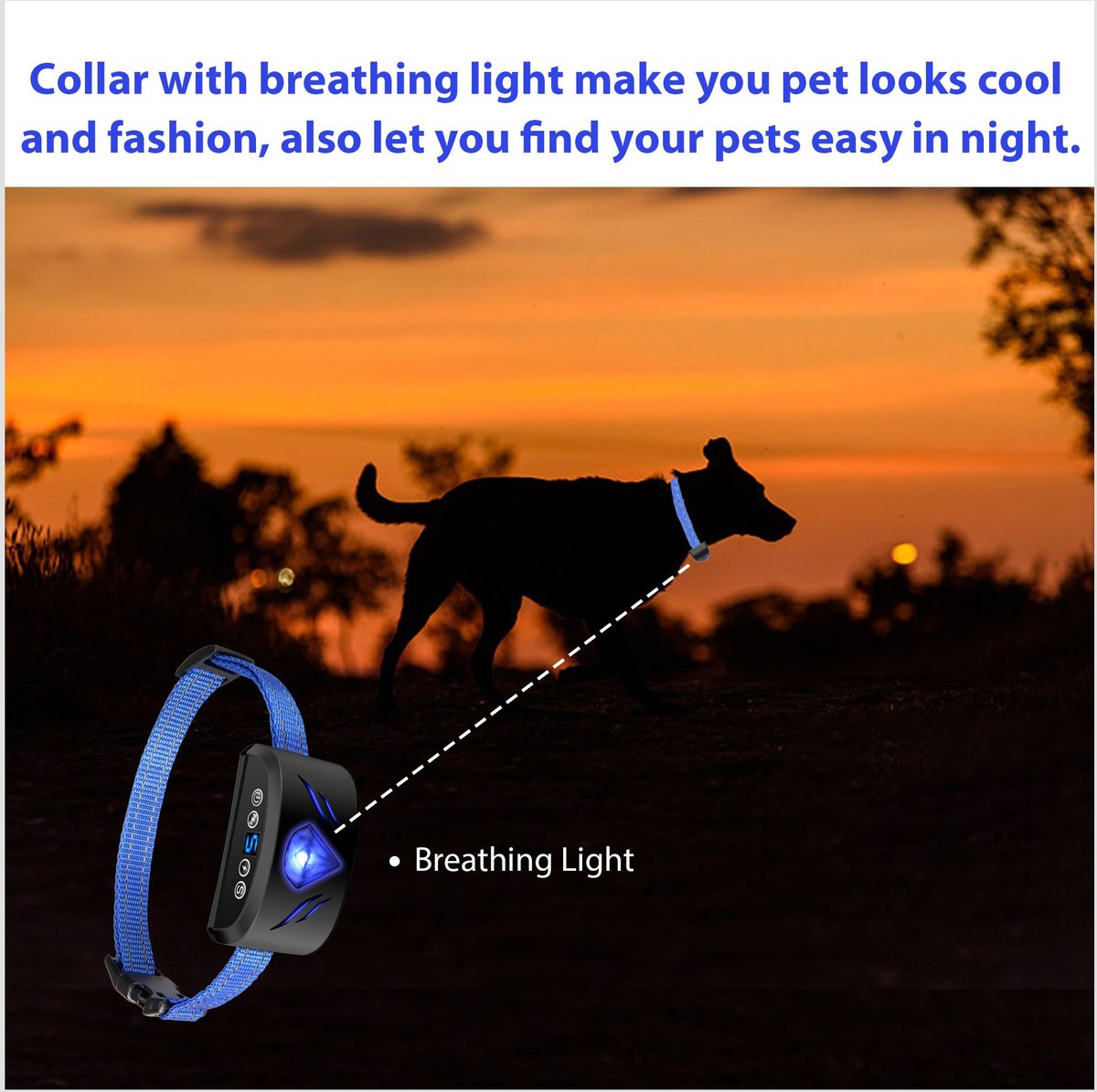 Petdiary B330 Static Rechargeable Dog Bark Collar， Black， Small