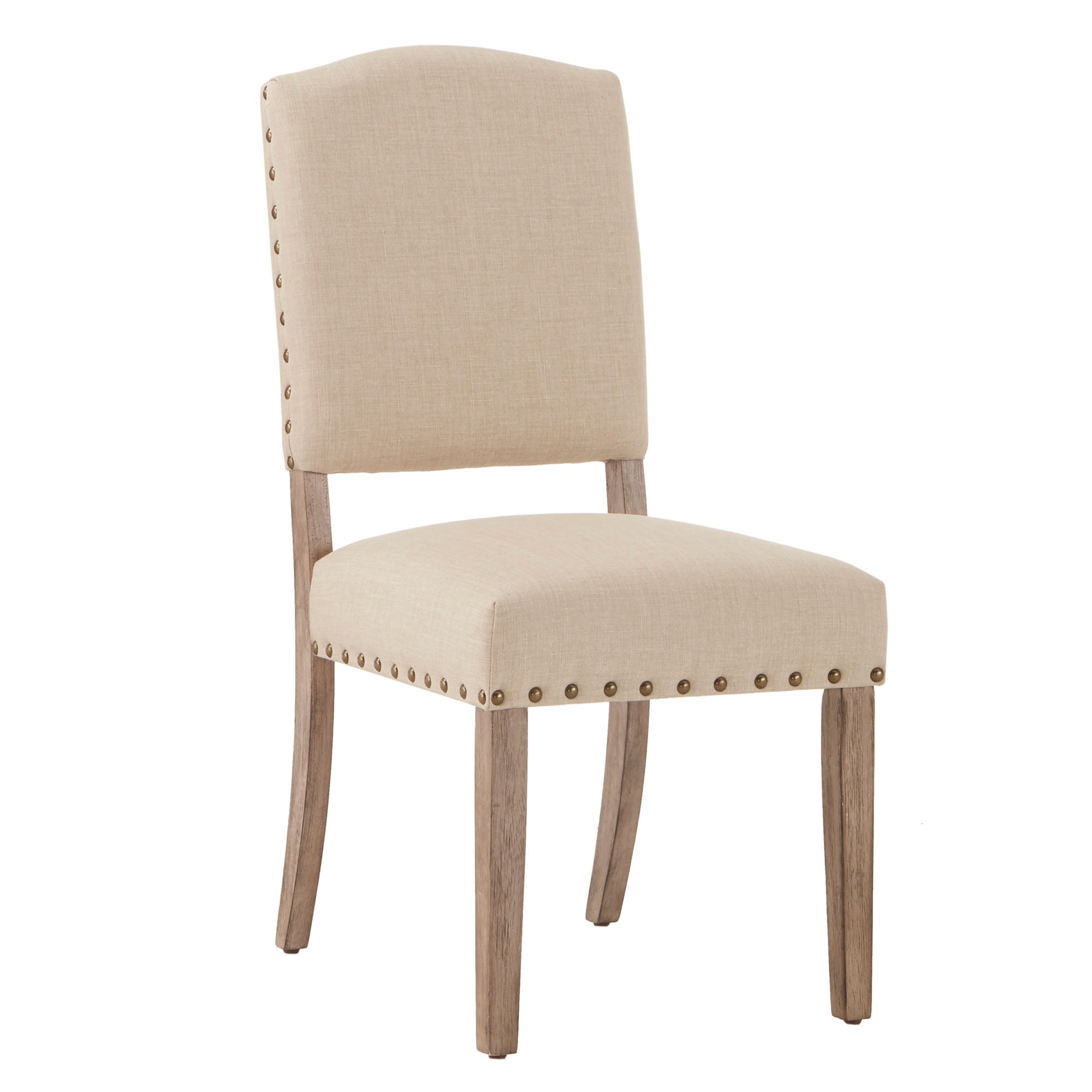 Weston Home Satine Linen Nailhead Dining Chairs， Set of 2， Beige/Grey Wash Finish