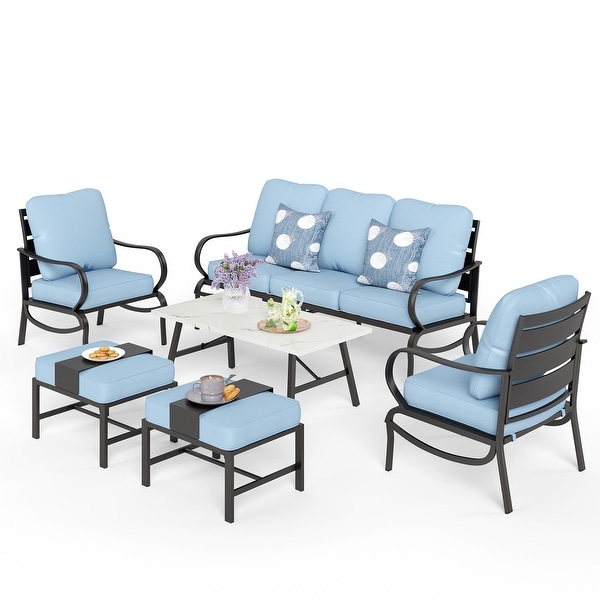 MAISON ARTS 6Piece Patio Conversation Set，Sofa Set with 2/4 x Single Sofa Chairs，1 x 3seater Sofa and Coffee Table/Ottomans