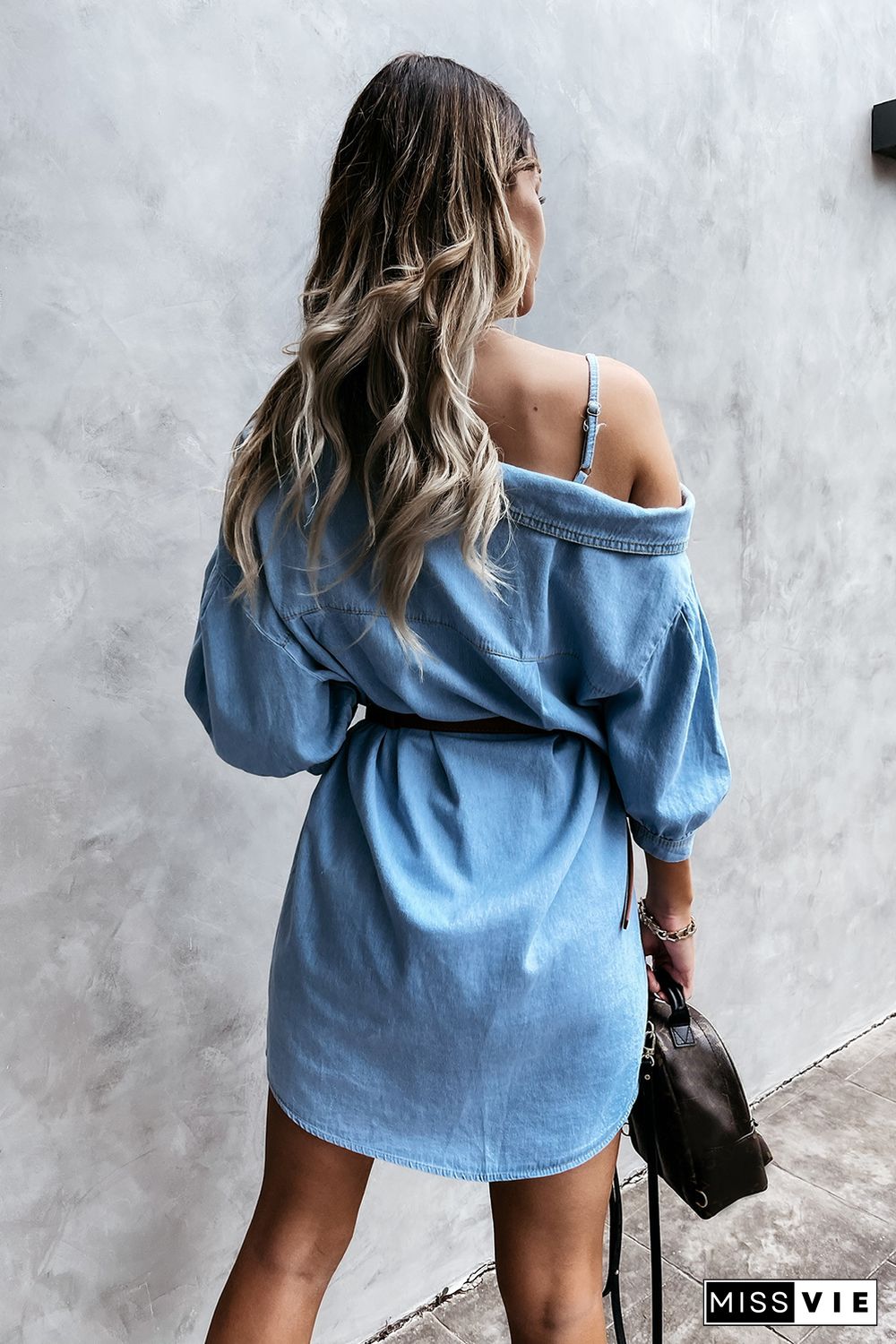 Asymmetric Cold Shoulder Denim Dress