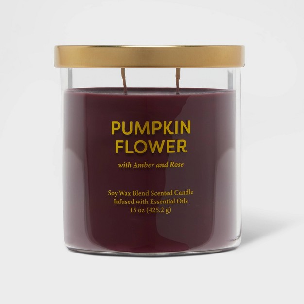 2 wick 15oz Glass Jar Candle Purple Label Pumpkin Flower