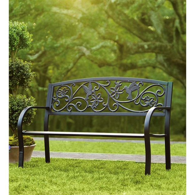 Evergreen Hummingbird Metal Garden Bench Black