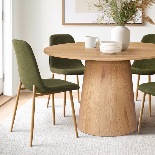 Round Oak Dining Table With 4 Chairs upholstered Armless Dining Chairs With Manufactured Wood Grain Top Modern Round Dining Table Set