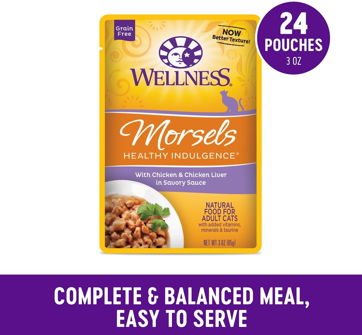 Wellness Healthy Indulgence Morsels with Chicken and Chicken Liver in Savory Sauce Grain-Free Wet Cat Food Pouches