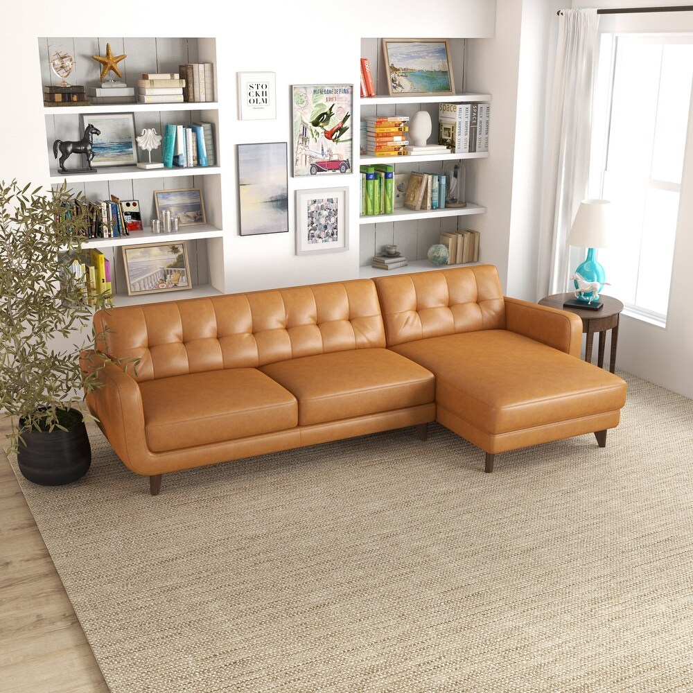 Carla Mid Century Modern Tufted Living Room Leather Sectional Couch