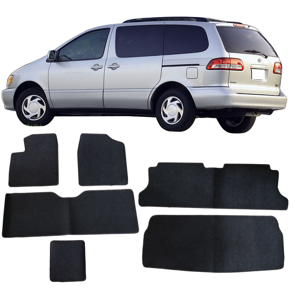 Ikon Motorsports Compatible with 98-03 Toyota Sienna OE Factory Style Black Nylon Carpet Car Floor Mats Front Rear 6pcs 1998 1999 2000 2001 2002 2003