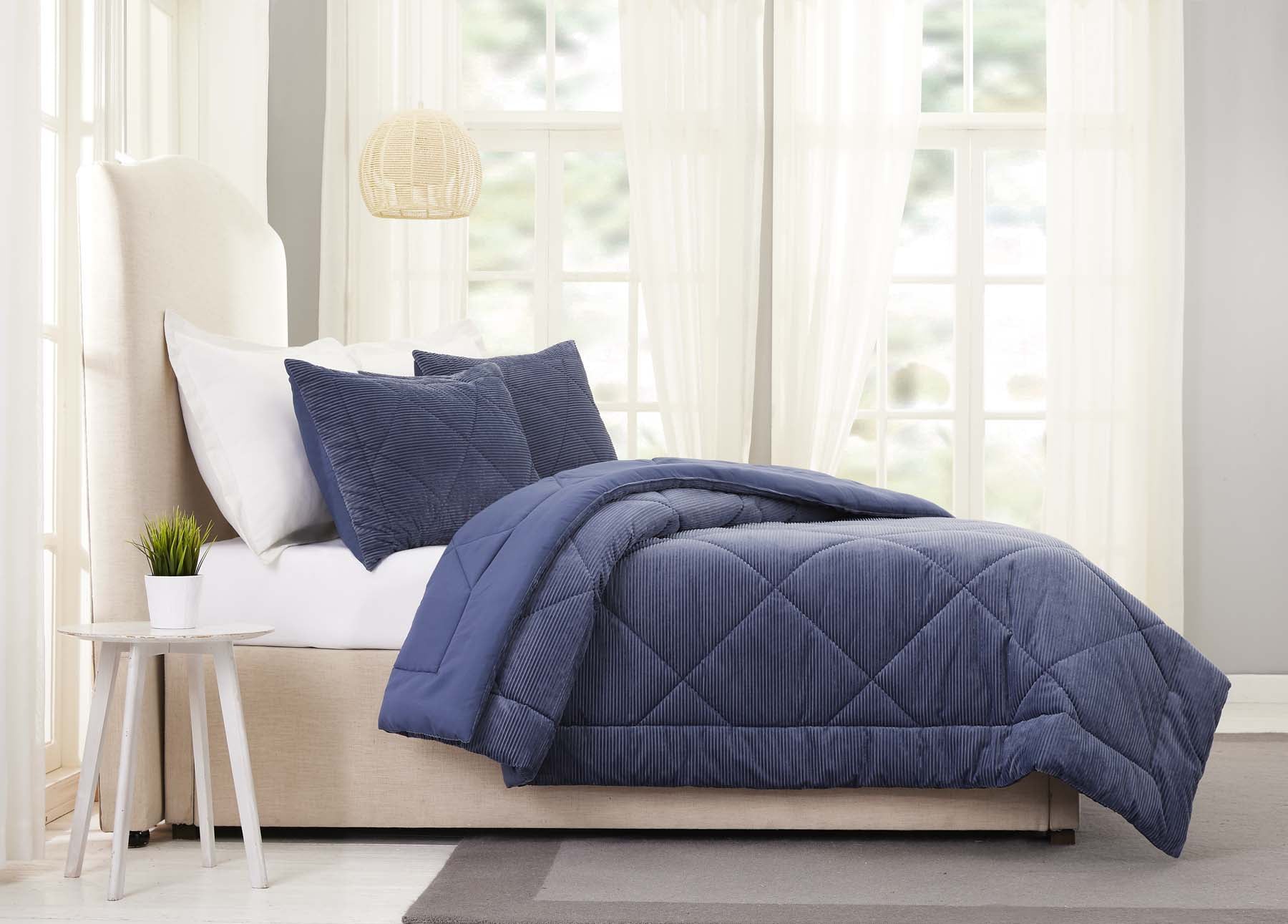 Better Homes and Gardens Plush Blue Corduroy Comforter Full/Queen 3-Piece Set