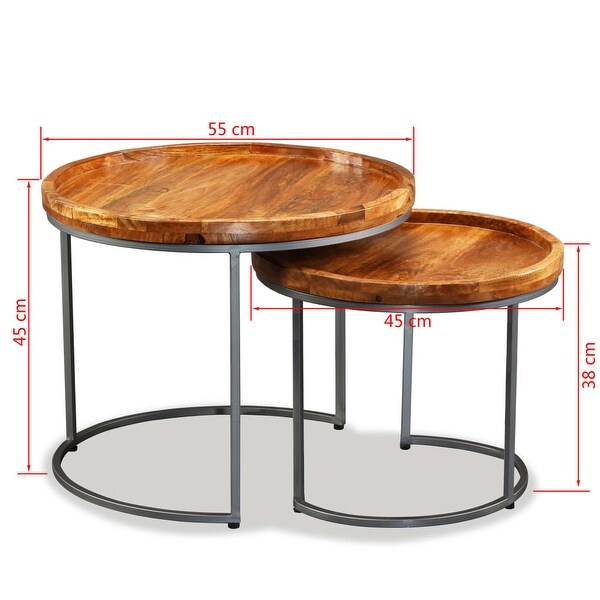 Side Table Set 2 Pieces Solid Mango Wood