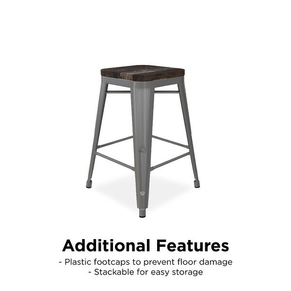 Avenue Greene Filipa 24-inch Metal Stackable Counter Stool with Wood Seat (Set of 2)