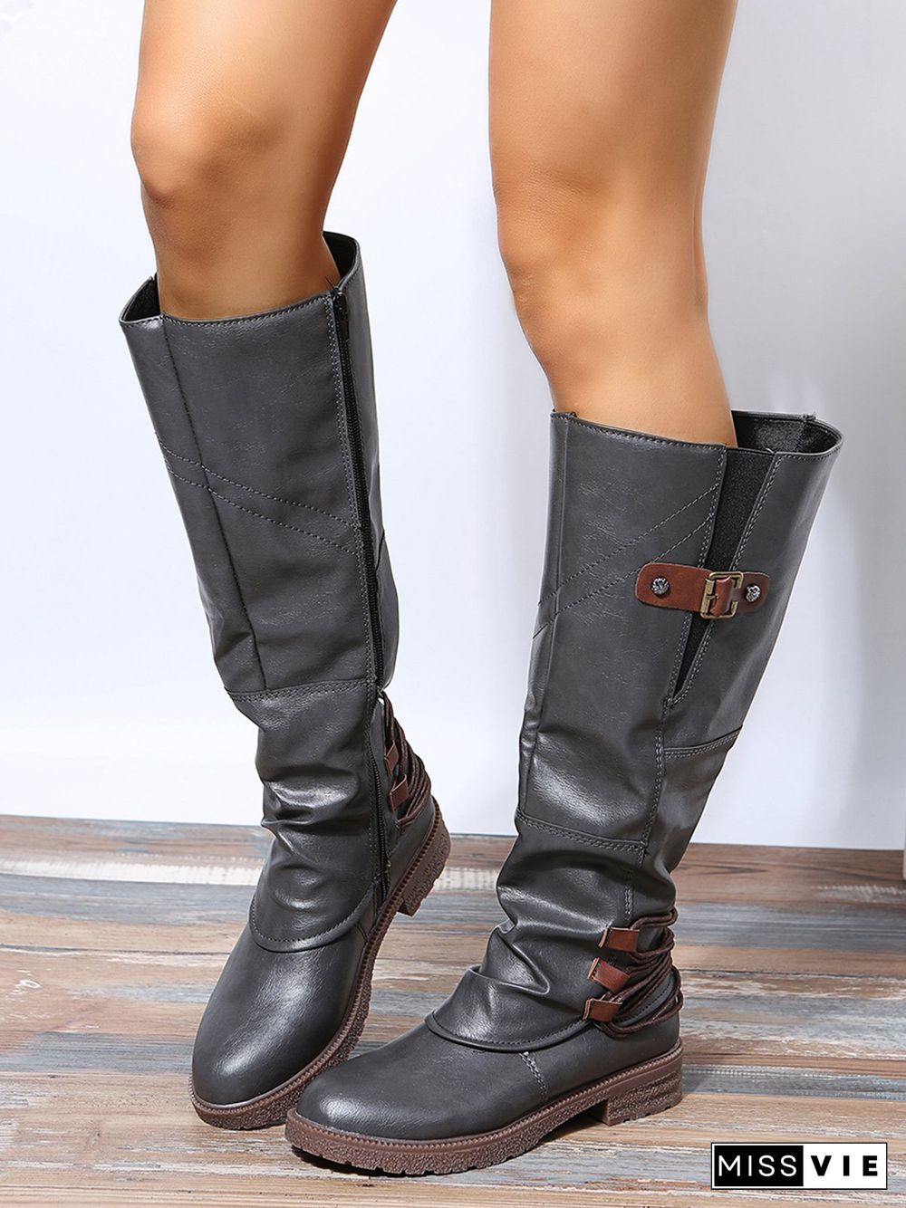 Vintage Buckle Rope Riding Boots