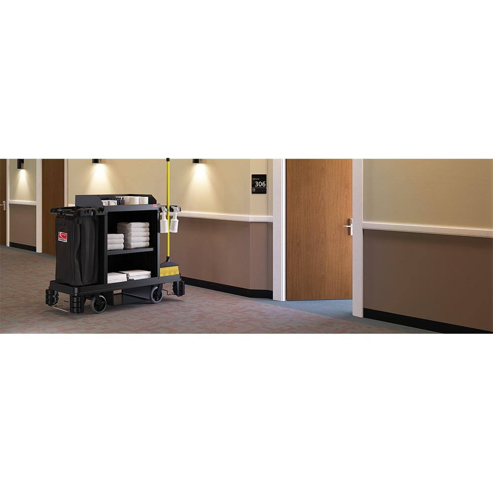 Suncast Commercial Black Partially Assembled Housekeeping CleaningJanitorial Cart HKC2002