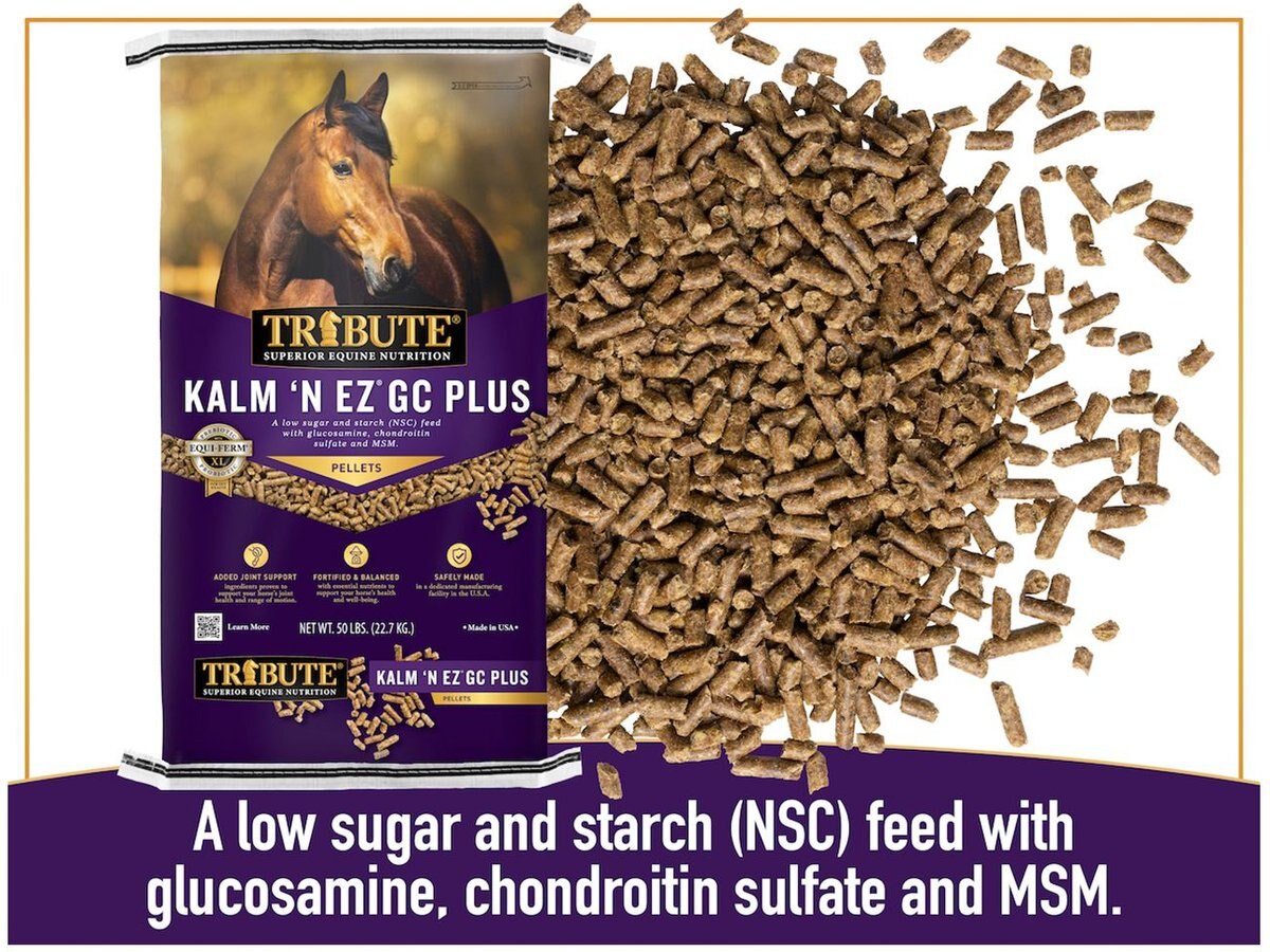 Tribute Equine Nutrition Kalm 'N EZ GC Plus Low-NSC， Joint Support Horse Feed