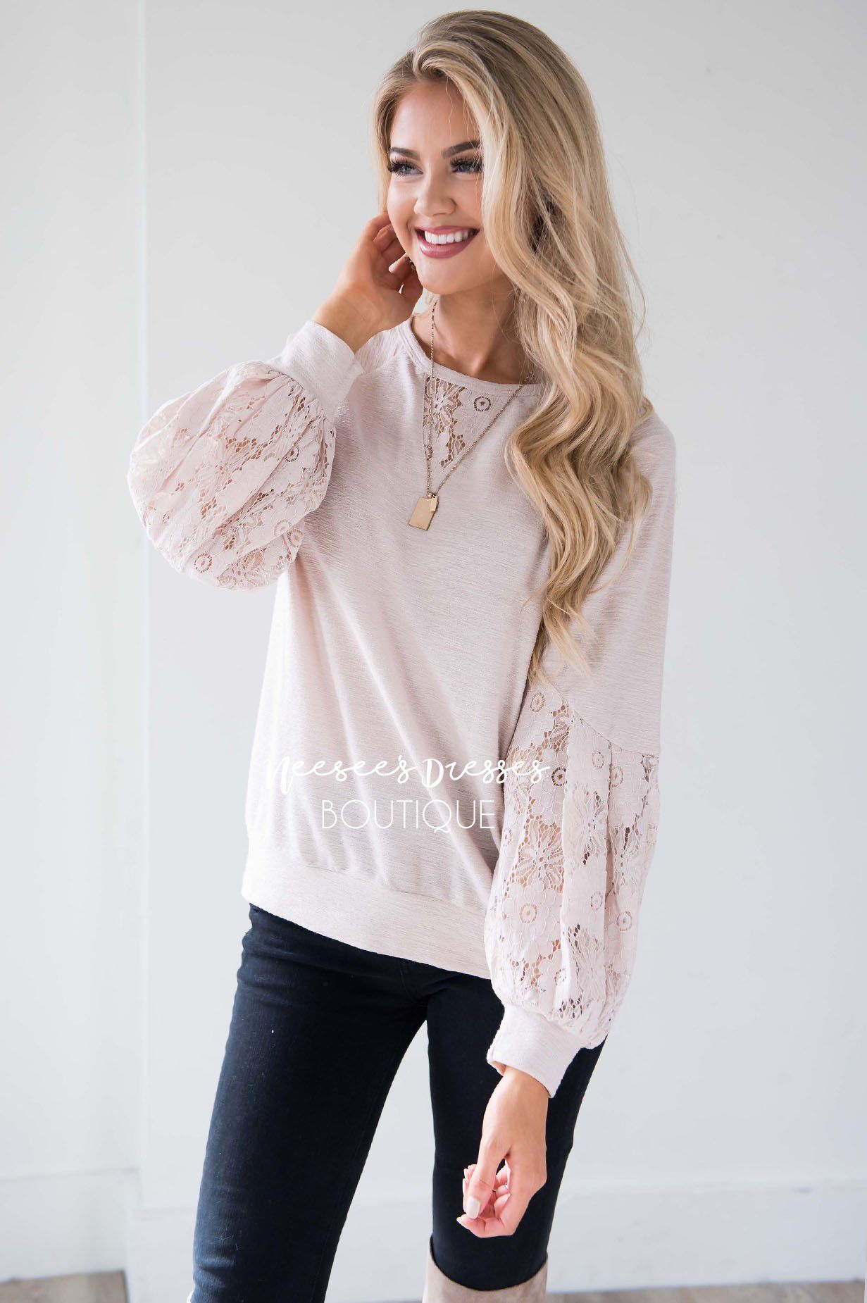 Waiting A Life Time Lace Sleeve Sweater