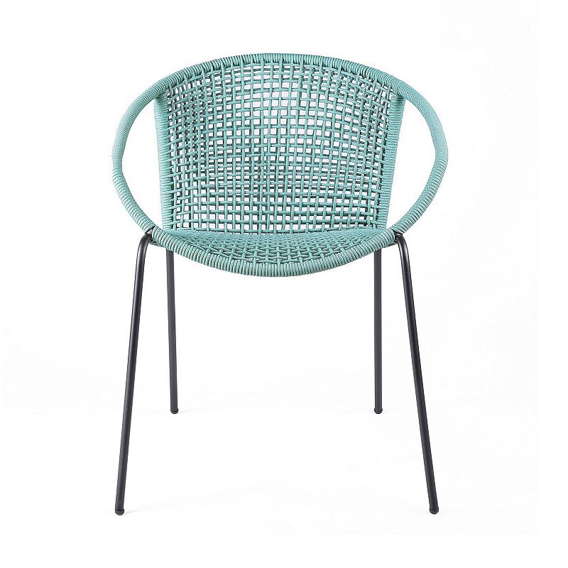 Dining Chair with Interwoven Geometric Seat and Back， Set of 2， Blue