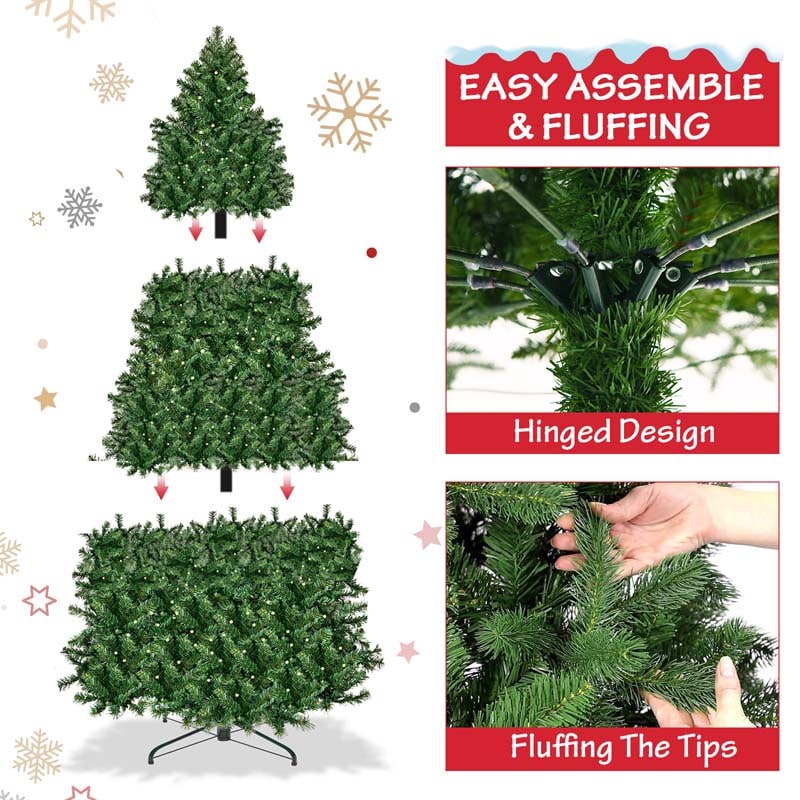 7 FT Green Pre-Lit Artificial Christmas Tree with 300 Warm White LED Lights & 1096 Hinged Branch Tips