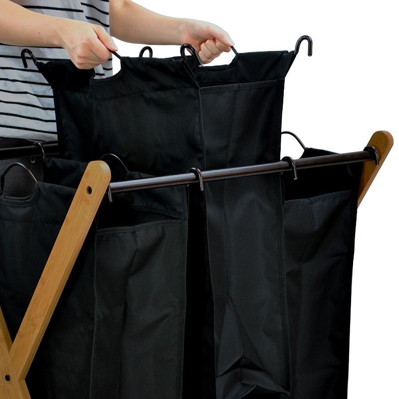 Oceanstar X-Frame Bamboo 3-Bag Laundry Sorter