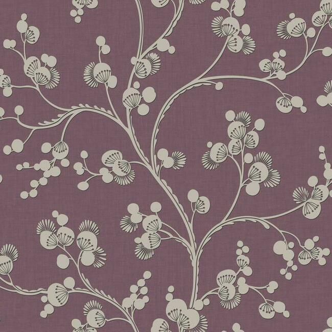 Sample Dahlia Trail Wallpaper in Mulberry from the Silhouettes Collection