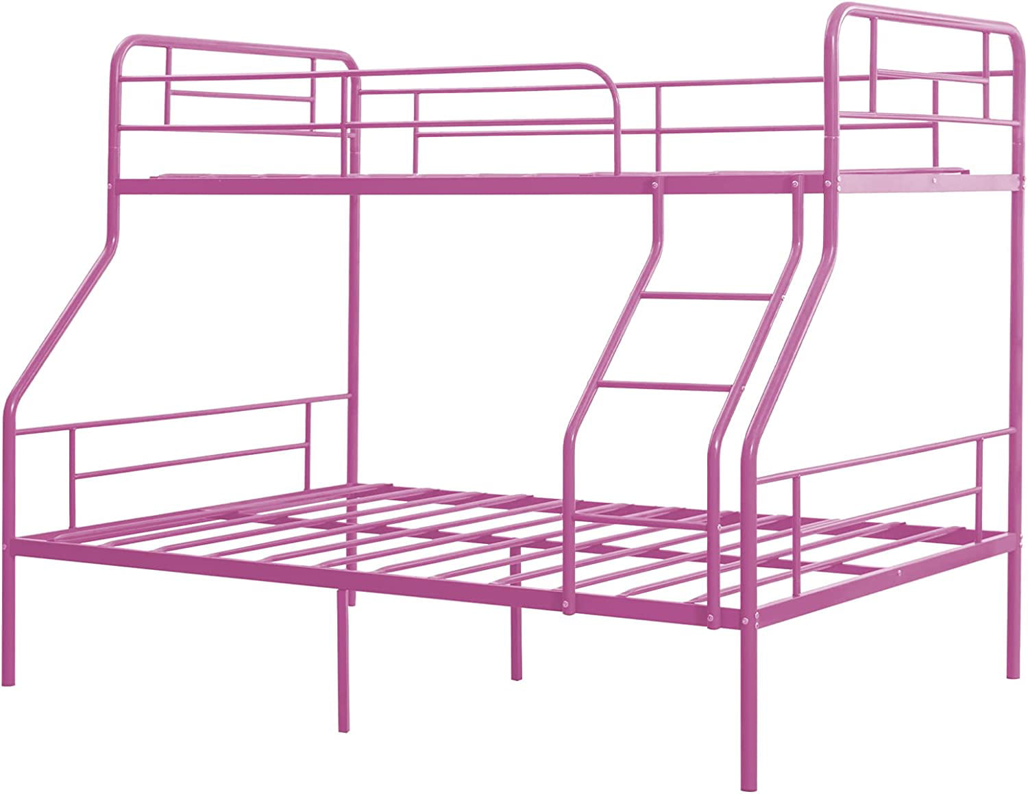 cuoote Twin Over Full Bunk Bed w/Ladder and Guardrail, Space-Saving Design, No Box Spring Needed, Pink