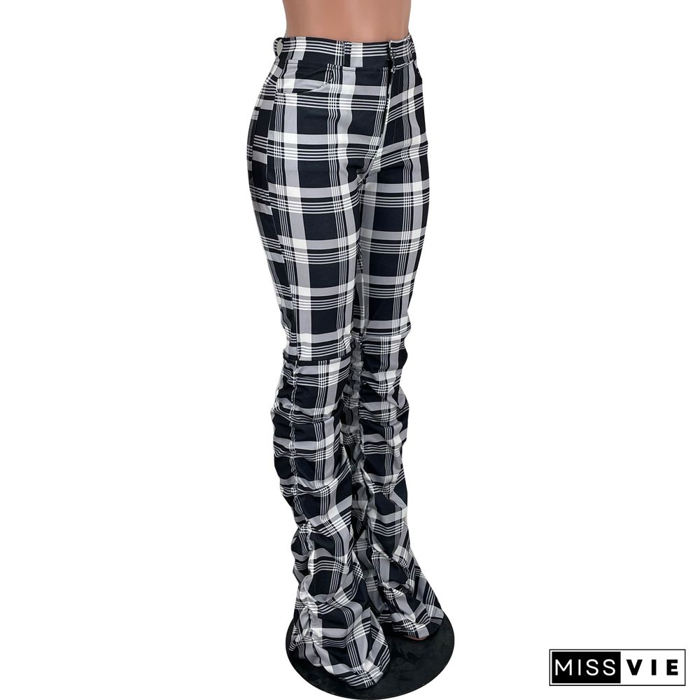 Autumn And Winter Retro Plaid Folded Flared Pants