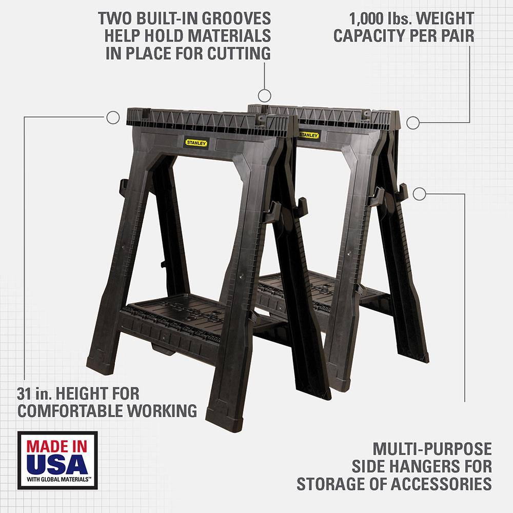 Stanley 31 in. H Plastic Folding Sawhorse (2 Pack) 060864R