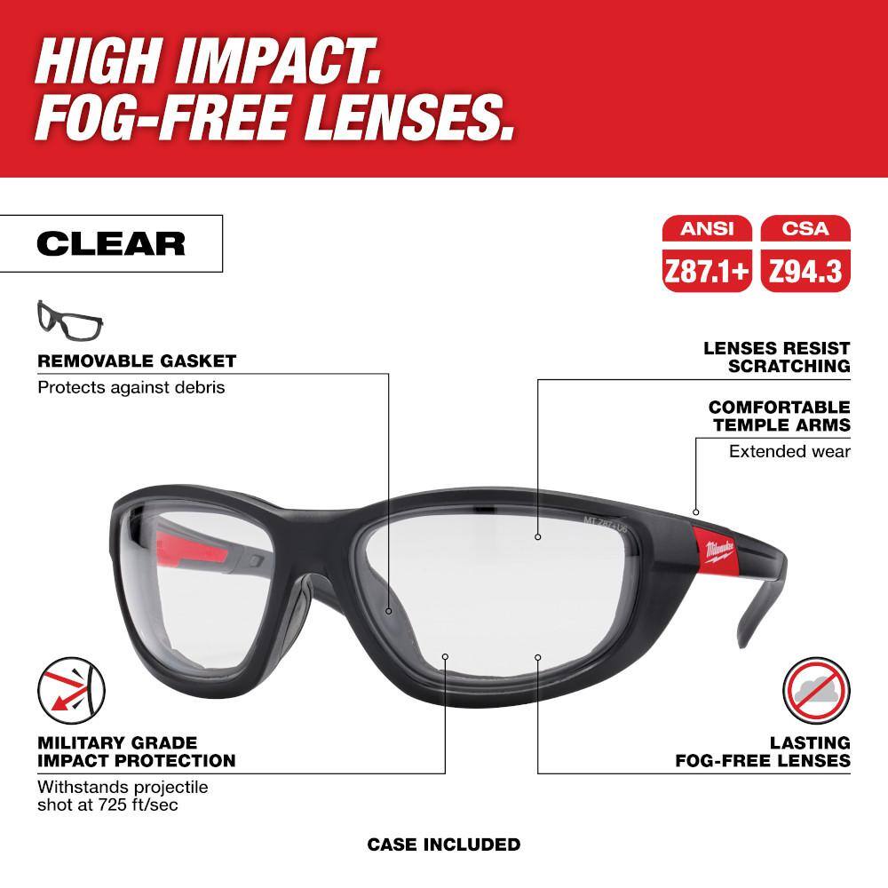 MW Performance Safety Glasses with Clear Fog-Free Lenses and Gasket 48-73-2040