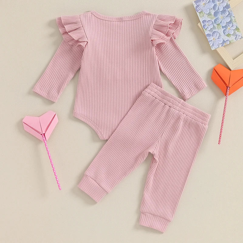 Daddys Girls Baby Clothes 3 6 9 12 18 Month Ribbed Romper Ruffle Long Sleeve  Pants Newborn Outfits Clothing Set