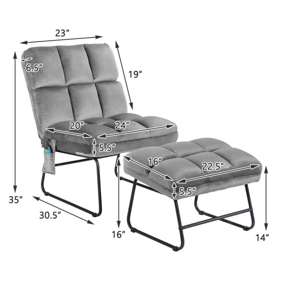 Costway 38957102 Velvet Massage Recliners with Ott...