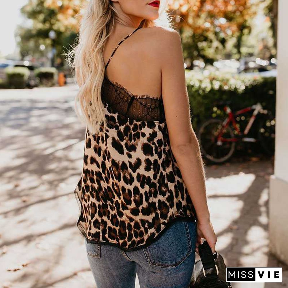 Retro Print Snake Leopard Lace Cami Tank Spaghetti Top