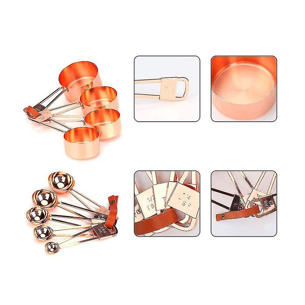 8 Measuring Cups And Spoons Made Of Rose Gold Plated Stainless Steel. Dishwasher Safe. Kitchen Measuring Tools With A Wide Handle