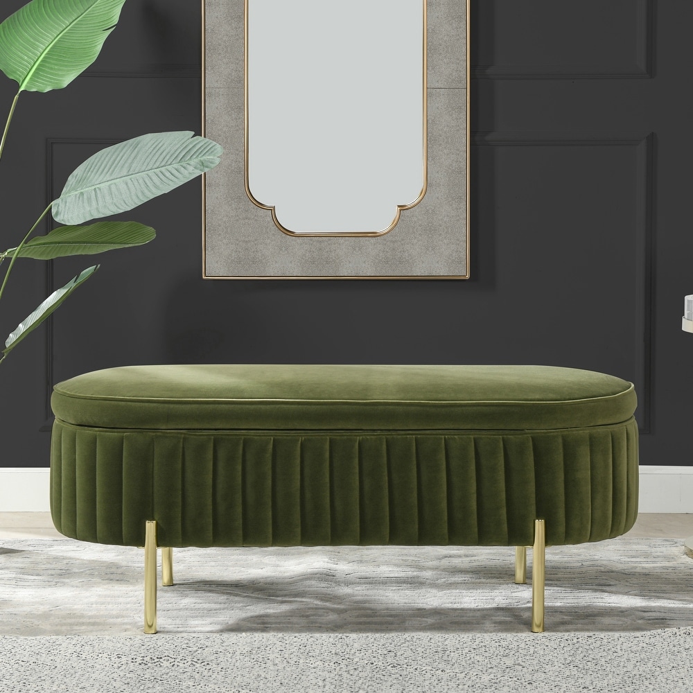 Chloe Modern Glam Performance Velvet Oval Tufted Storage Bench