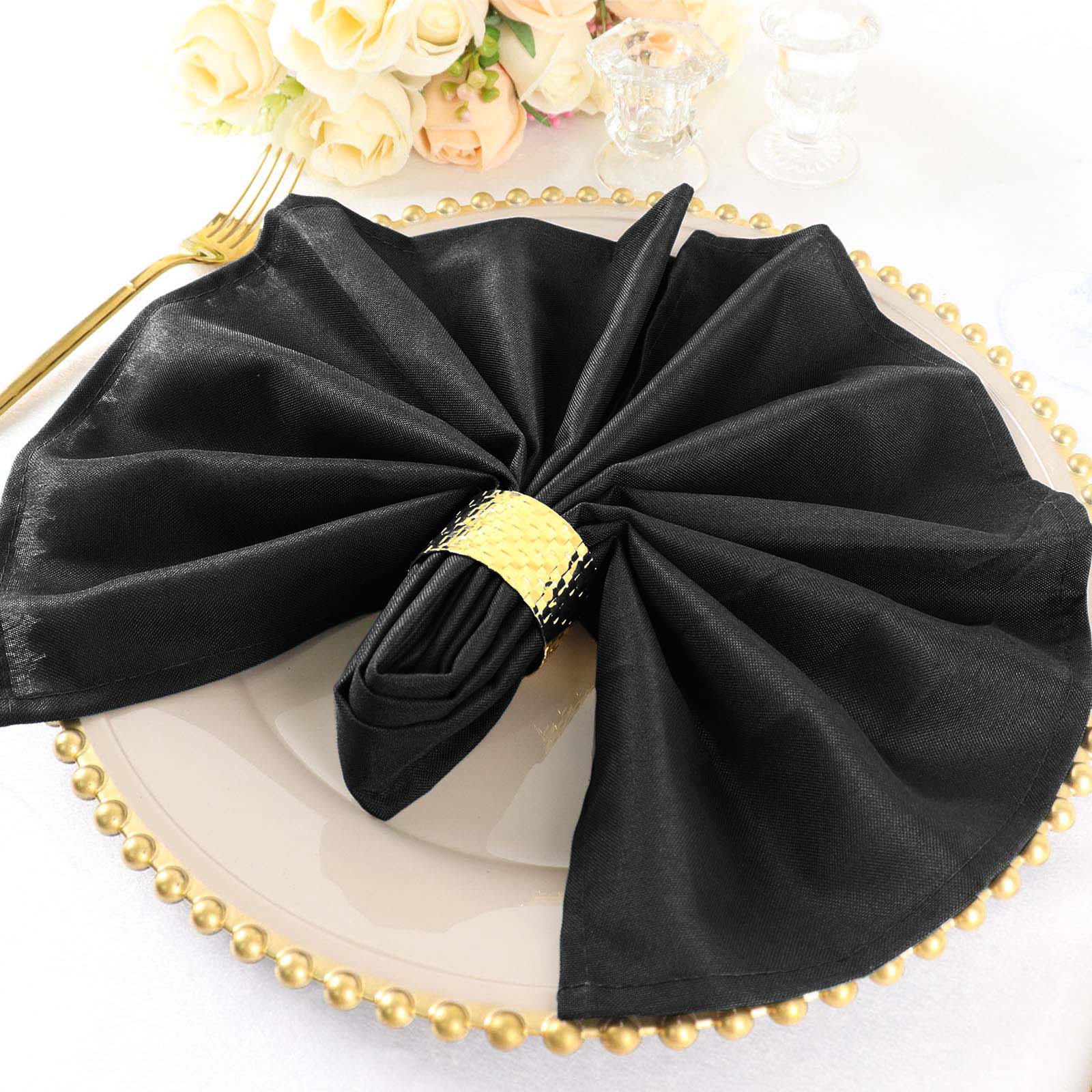 5 Pack Black Cloth Napkins with Hemmed Edges, Reusable Polyester Dinner Linen Napkins - 20