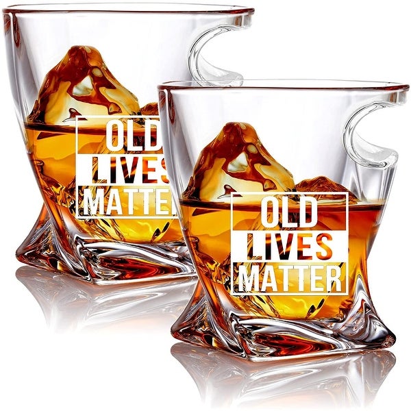 Whiskey Scotch Glass 12 oz - Senior Citizens Whiskey Glasses Funny Personalized Birthday Gift for Dad， Grandpa- 2Pk